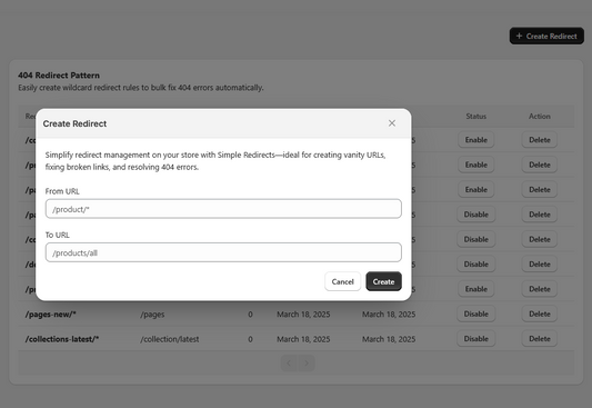 Quick redirect app redirect pattern setup